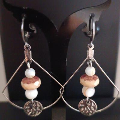 Boucles d'oreilles acier, swaroski, pierres et pampille